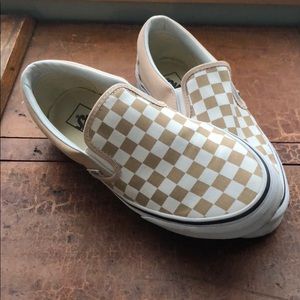Vans classic slip on, tan checkered